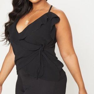 Pretty Little Thing Black Chiffon Frill Cami Top